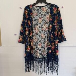 Sweet Rain Floral Boho Kimono Women's Large Fringe Sheer Fairy Festival